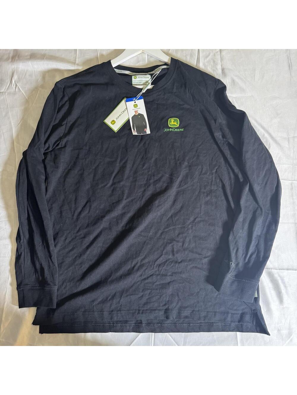John Deere Long Sleeve T Shirt Black Green Logo Cotton Men’s Large NWT